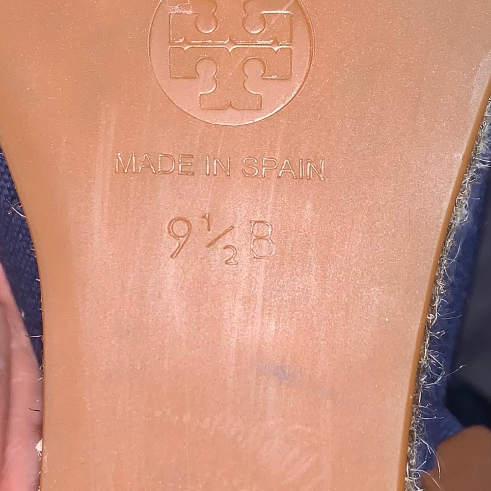 Tory Burch (Navy Espadrille Wedge Sandals - Picture 7 of 8